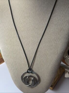 925 Horseshoe Pendant Necklace with Black Leather Cord
